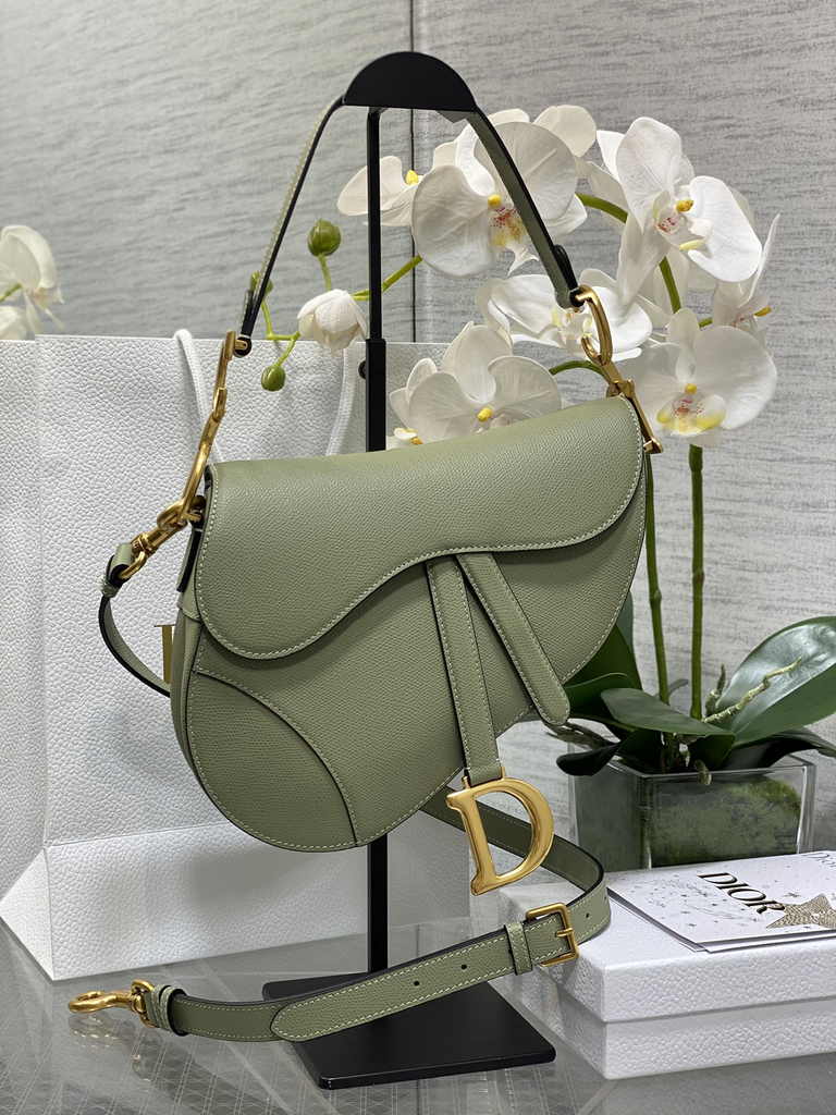 Dior Saddle Bag with Strap M0455 Grained Calfskin Dark Green - Default Title - View 1