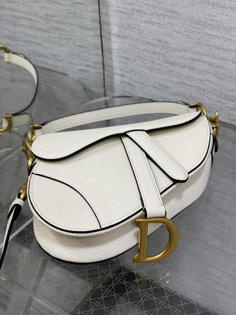 Dior Mini Saddle Bag with Strap M0456 White Grained Calfskin - Default Title - View 6