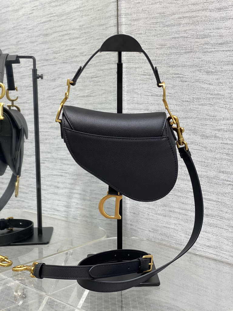 Dior Mini Saddle Bag with Strap M0456 Black Gold Grained Calfskin - Default Title - View 3