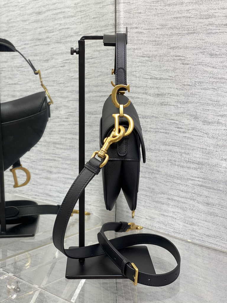 Dior Mini Saddle Bag with Strap M0456 Black Gold Grained Calfskin - Default Title - View 4
