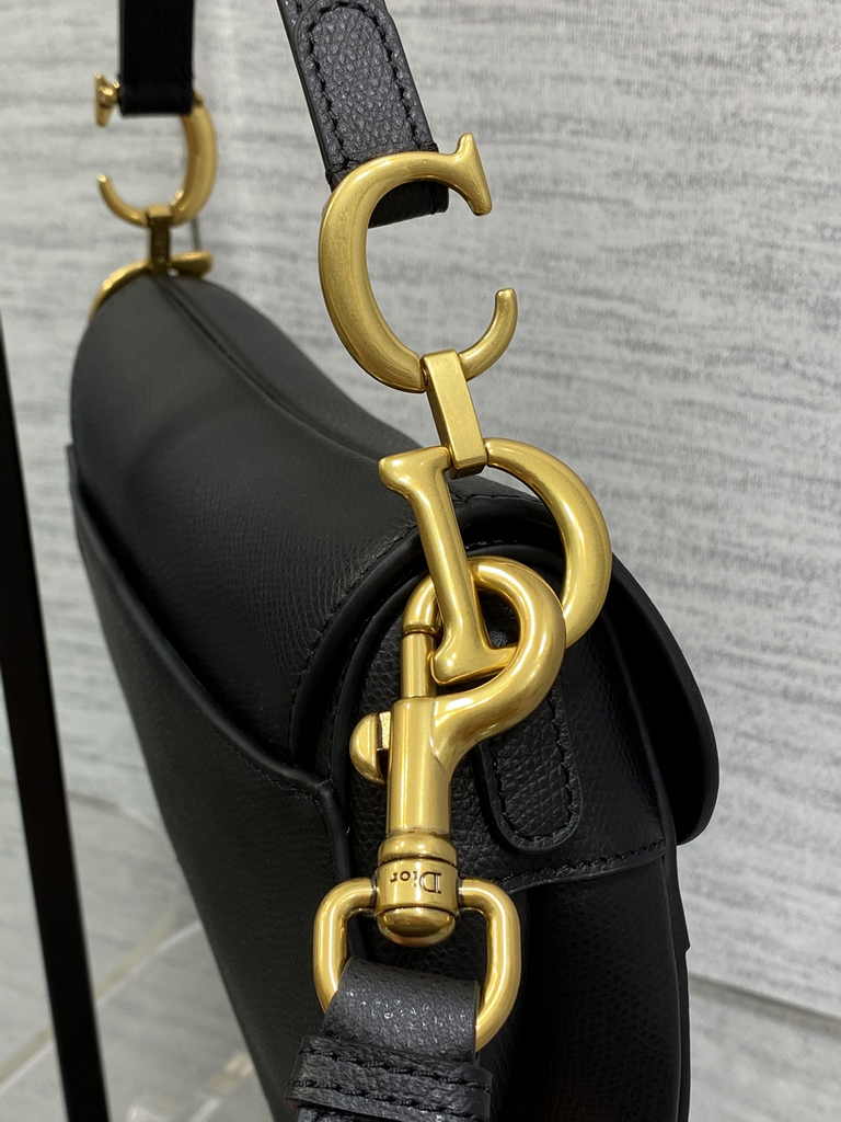 Dior Mini Saddle Bag with Strap M0456 Black Gold Grained Calfskin - Default Title - View 5