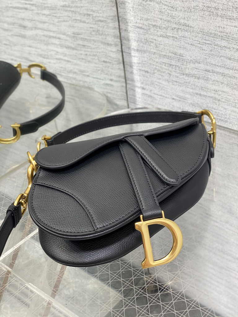 Dior Mini Saddle Bag with Strap M0456 Black Gold Grained Calfskin - Default Title - View 6