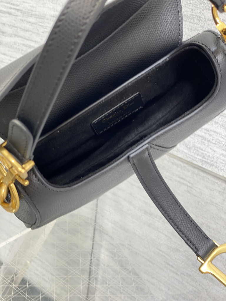Dior Mini Saddle Bag with Strap M0456 Black Gold Grained Calfskin - Default Title - View 7