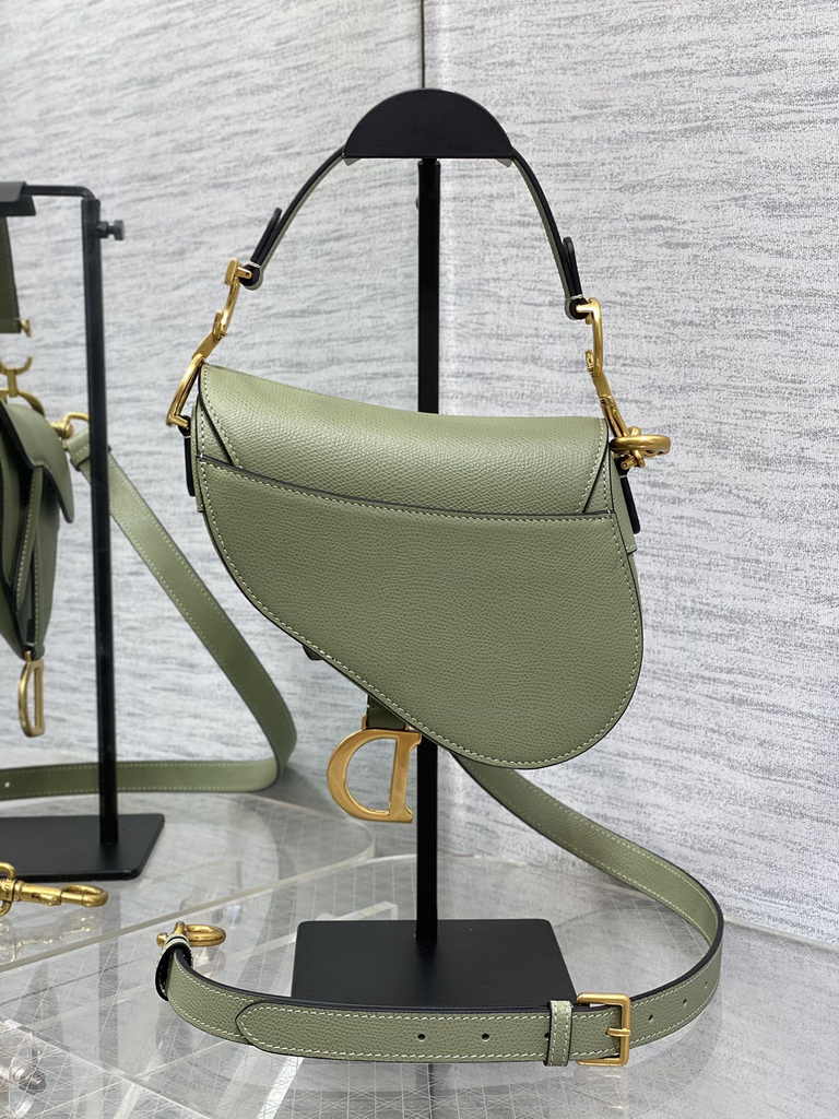 Dior Mini Saddle Bag with Strap M0456 Green Grained Calfskin - Default Title - View 3