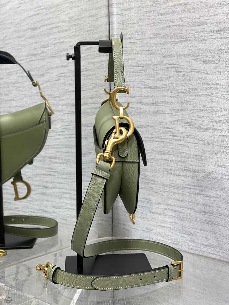 Dior Mini Saddle Bag with Strap M0456 Green Grained Calfskin - Default Title - View 4