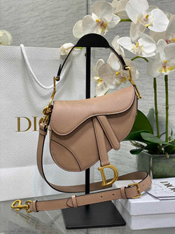 Dior Mini Saddle Bag with Strap M0456 Pink Grained Calfskin - Default Title - View 1