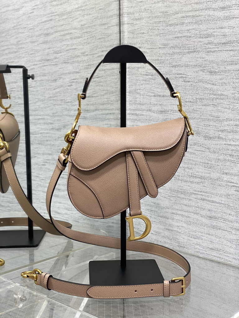 Dior Mini Saddle Bag with Strap M0456 Pink Grained Calfskin - Default Title - View 2