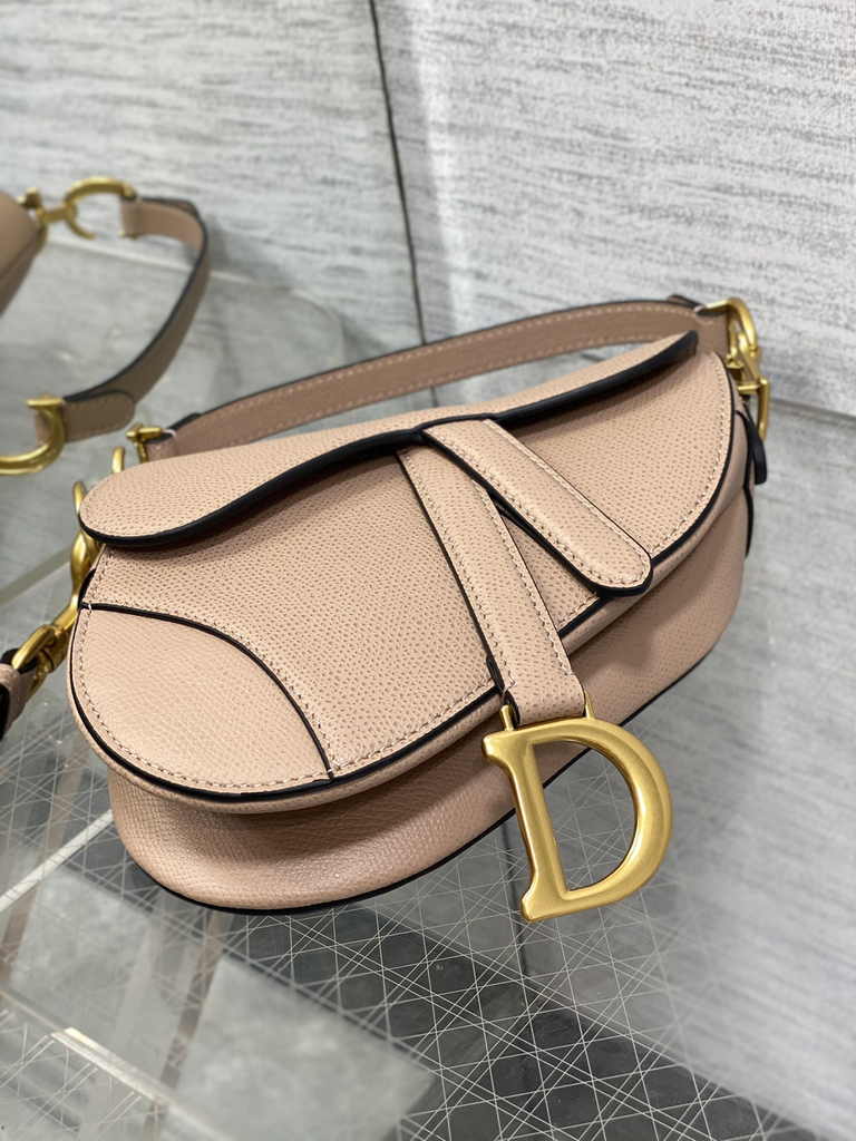 Dior Mini Saddle Bag with Strap M0456 Pink Grained Calfskin - Default Title - View 6