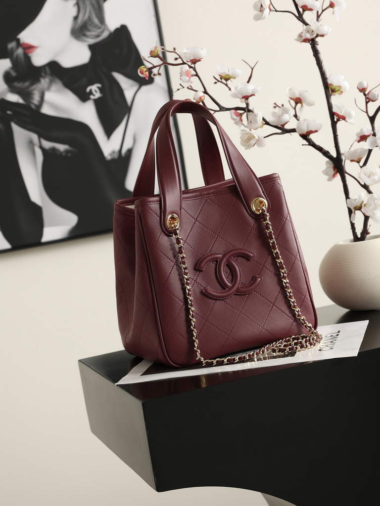 Chanel Mini Shopping Bag, Calfskin AS6199 Burgundy