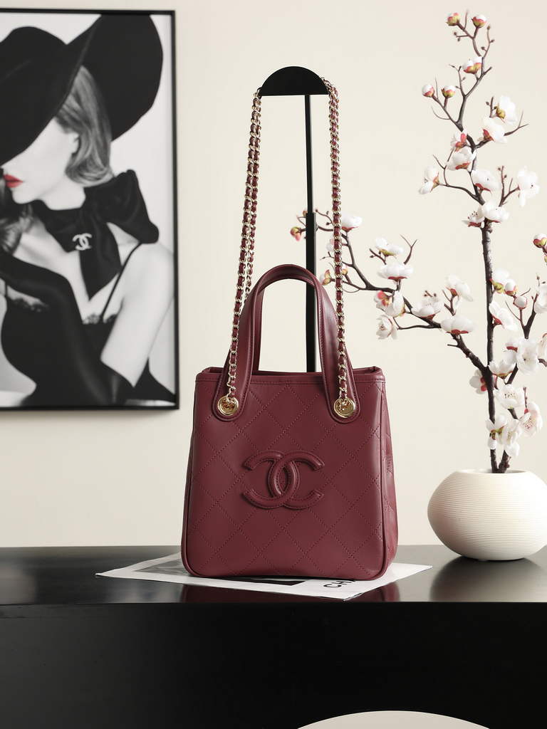 Chanel Mini Shopping Bag, Calfskin AS6199 Burgundy