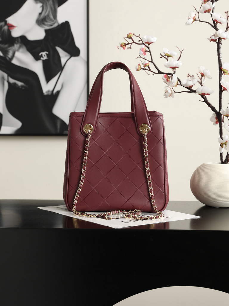 Chanel Mini Shopping Bag, Calfskin AS6199 Burgundy