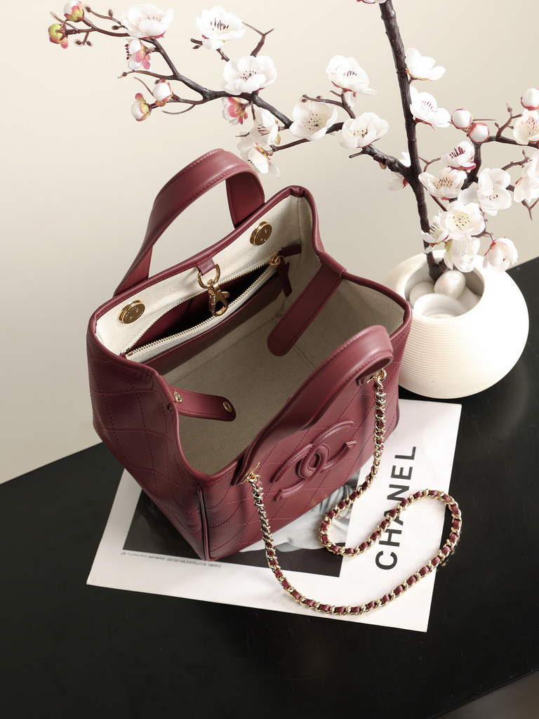 Chanel Mini Shopping Bag, Calfskin AS6199 Burgundy