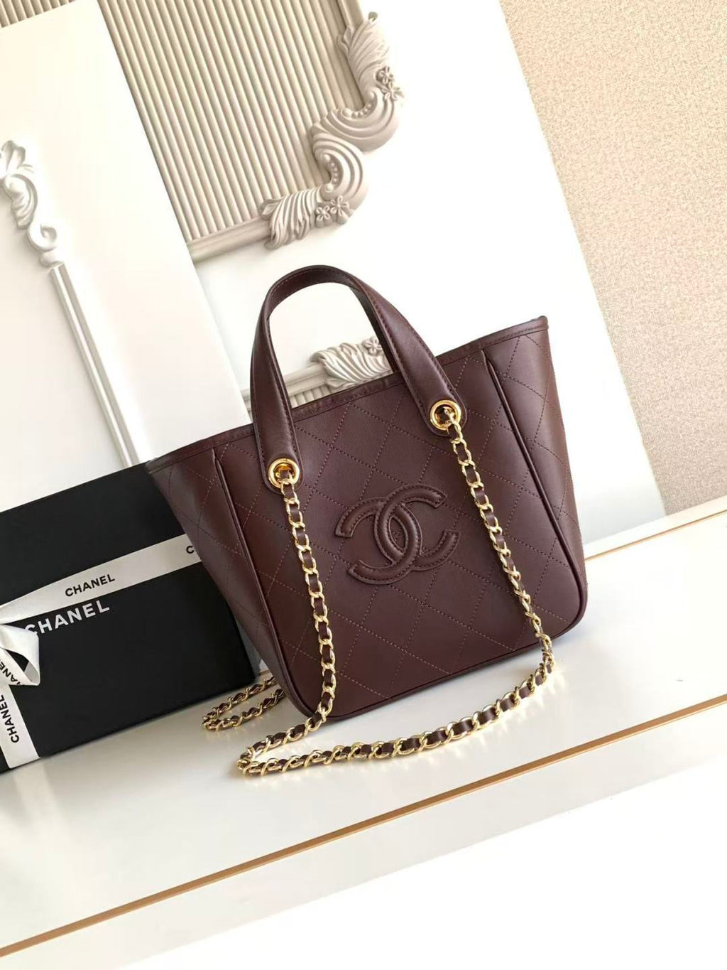 Chanel Mini Shopping Bag, Calfskin AS6199 Brown