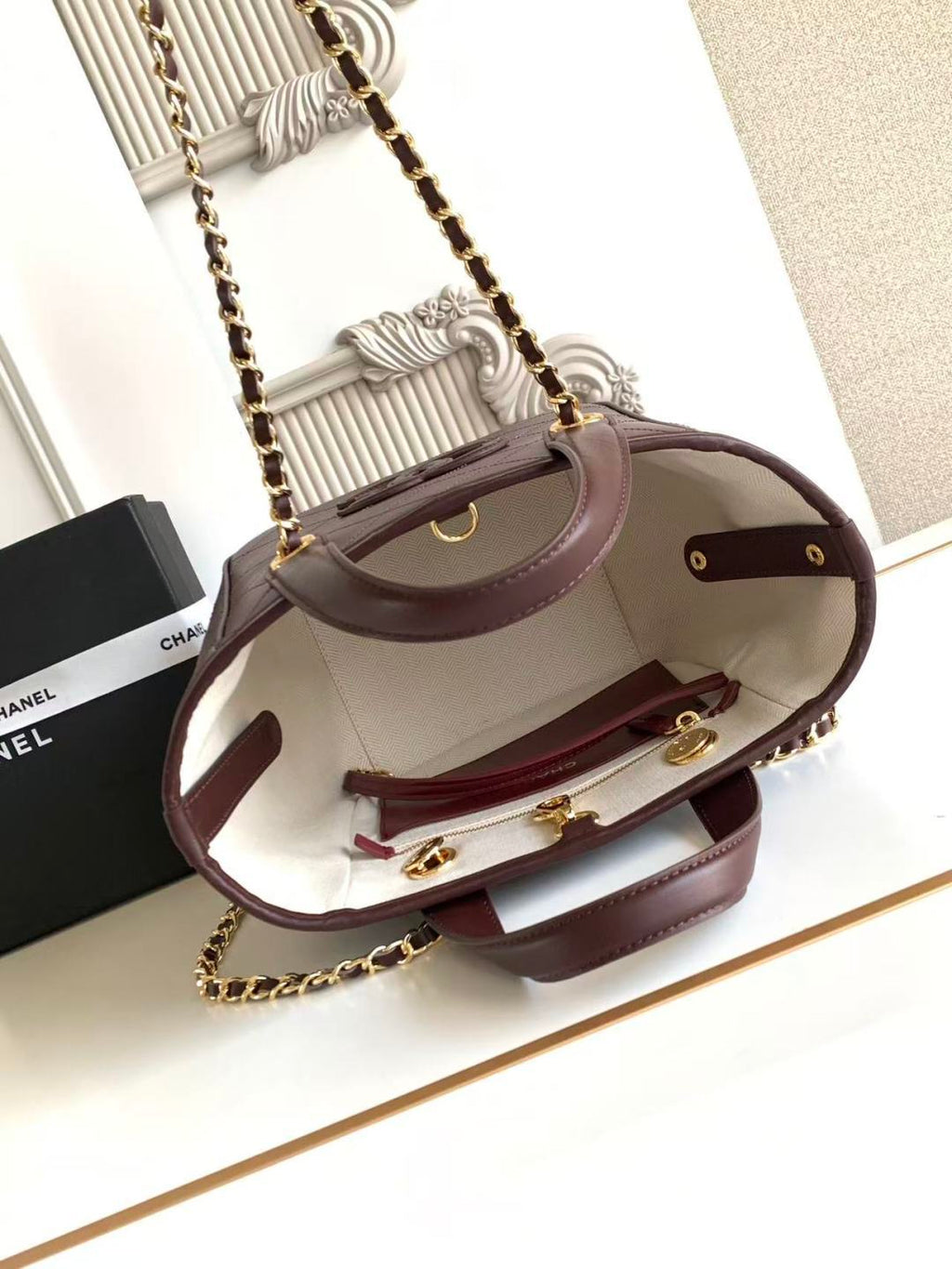 Chanel Mini Shopping Bag, Calfskin AS6199 Brown