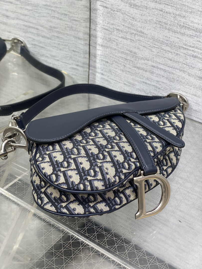 Saddle Bag with Strap M0455 Blue Dior Oblique Jacquard and Smooth Calfskin - Default Title - View 8