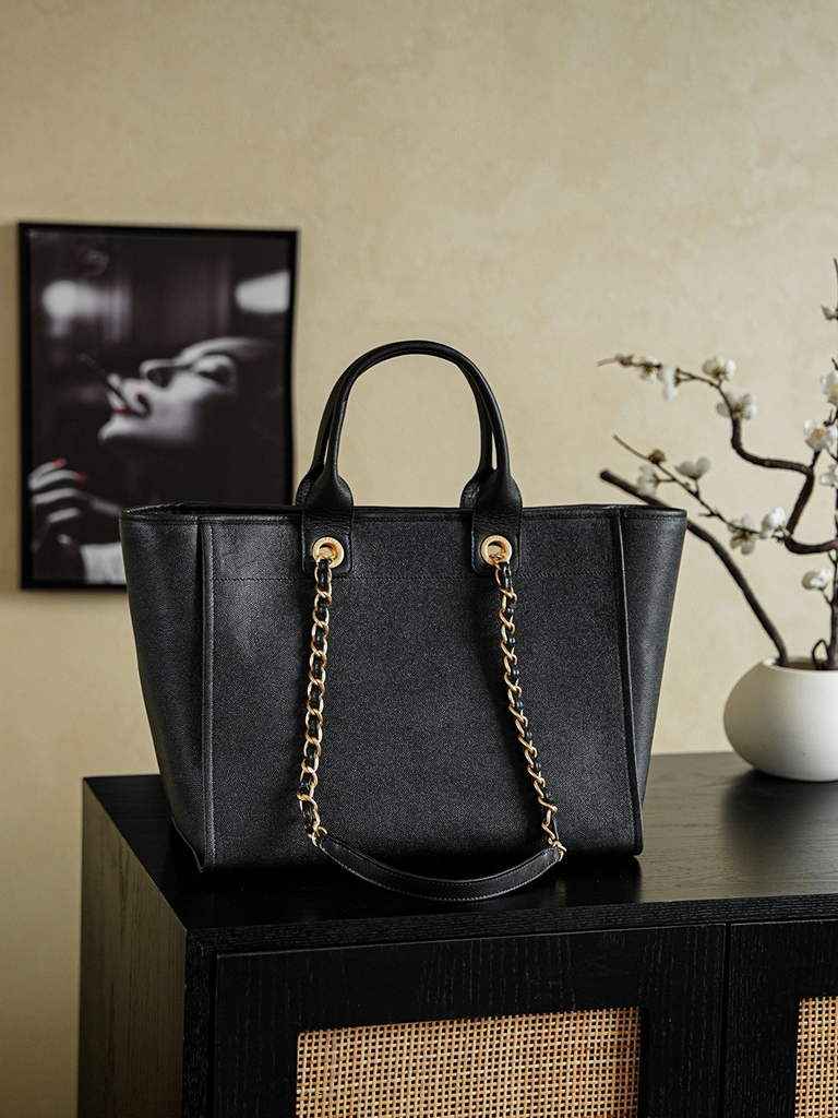 Chanel Shopping Bag, AS3351 Grained Calfskin Black