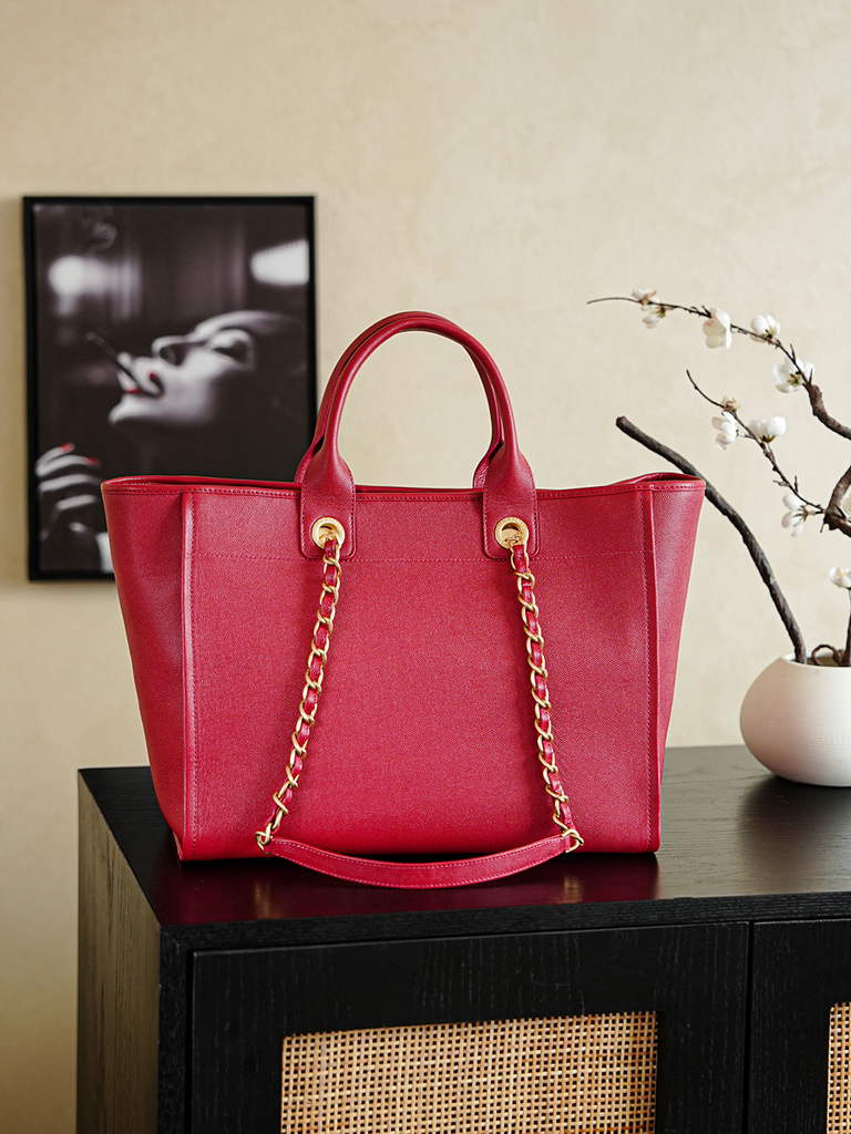 Chanel Shopping Bag, AS3351 Grained Calfskin Red