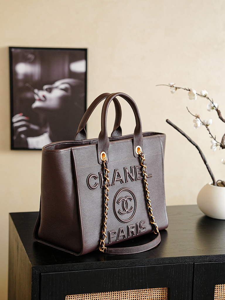 Chanel Shopping Bag, AS3351 Grained Calfskin Brown
