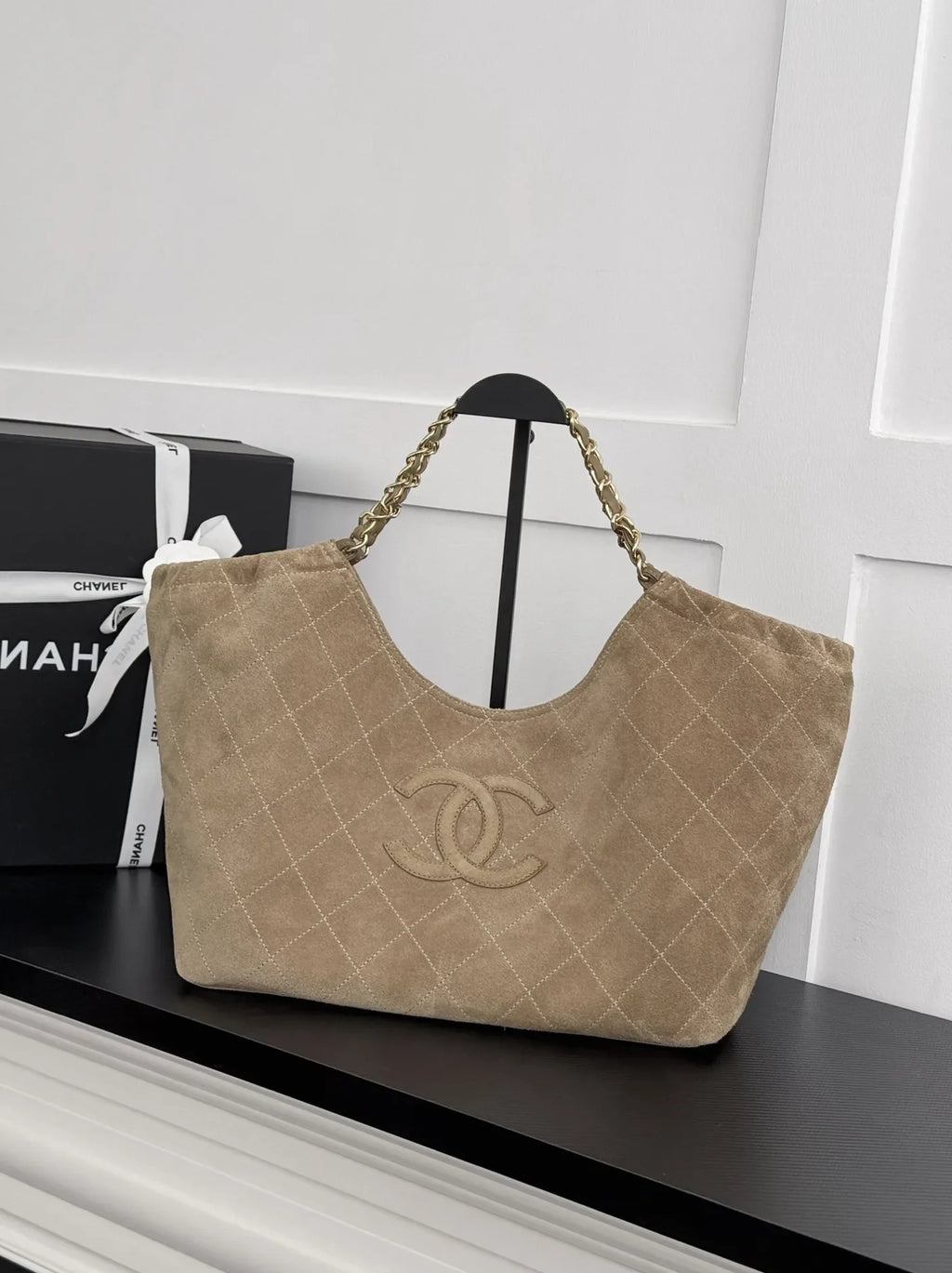 Chanel Shopping Bag, AS6475 Suede Calfskin Apricot