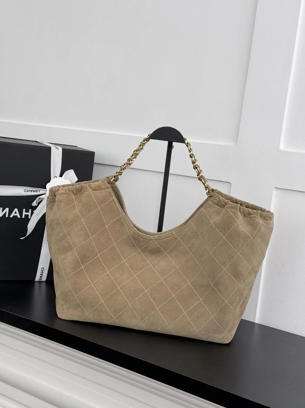 Chanel Shopping Bag, AS6475 Suede Calfskin Apricot