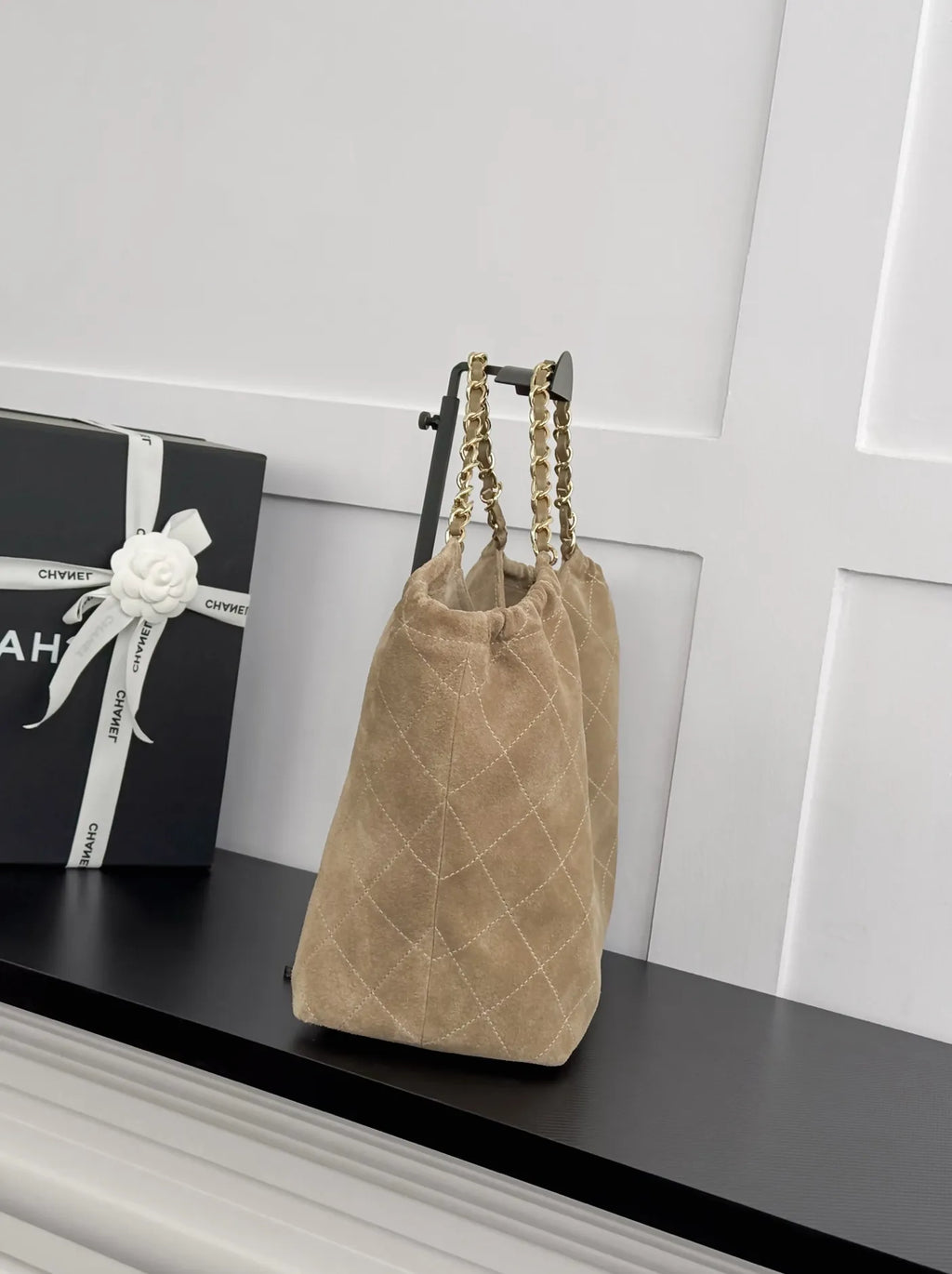 Chanel Shopping Bag, AS6475 Suede Calfskin Apricot
