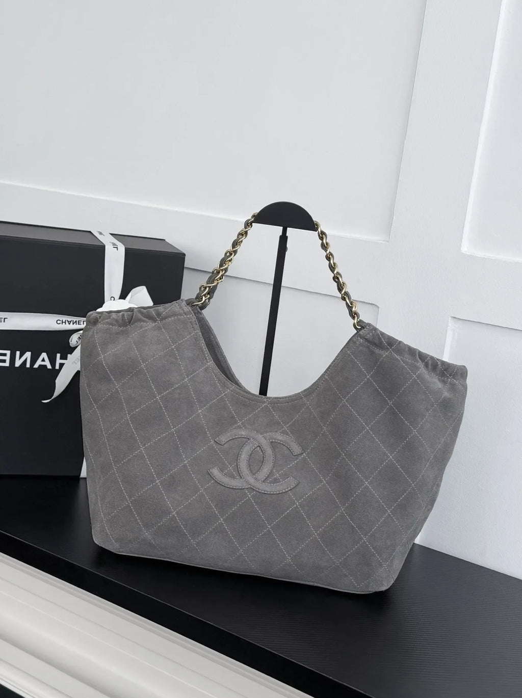 Chanel Shopping Bag, AS6475 Suede Calfskin Gray