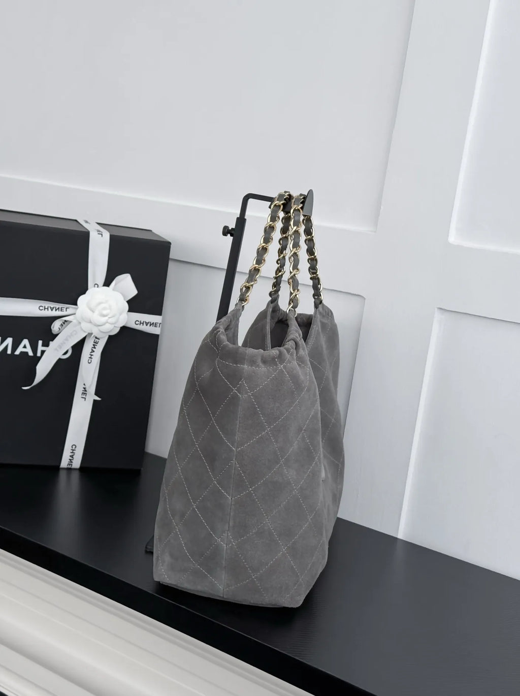 Chanel Shopping Bag, AS6475 Suede Calfskin Gray