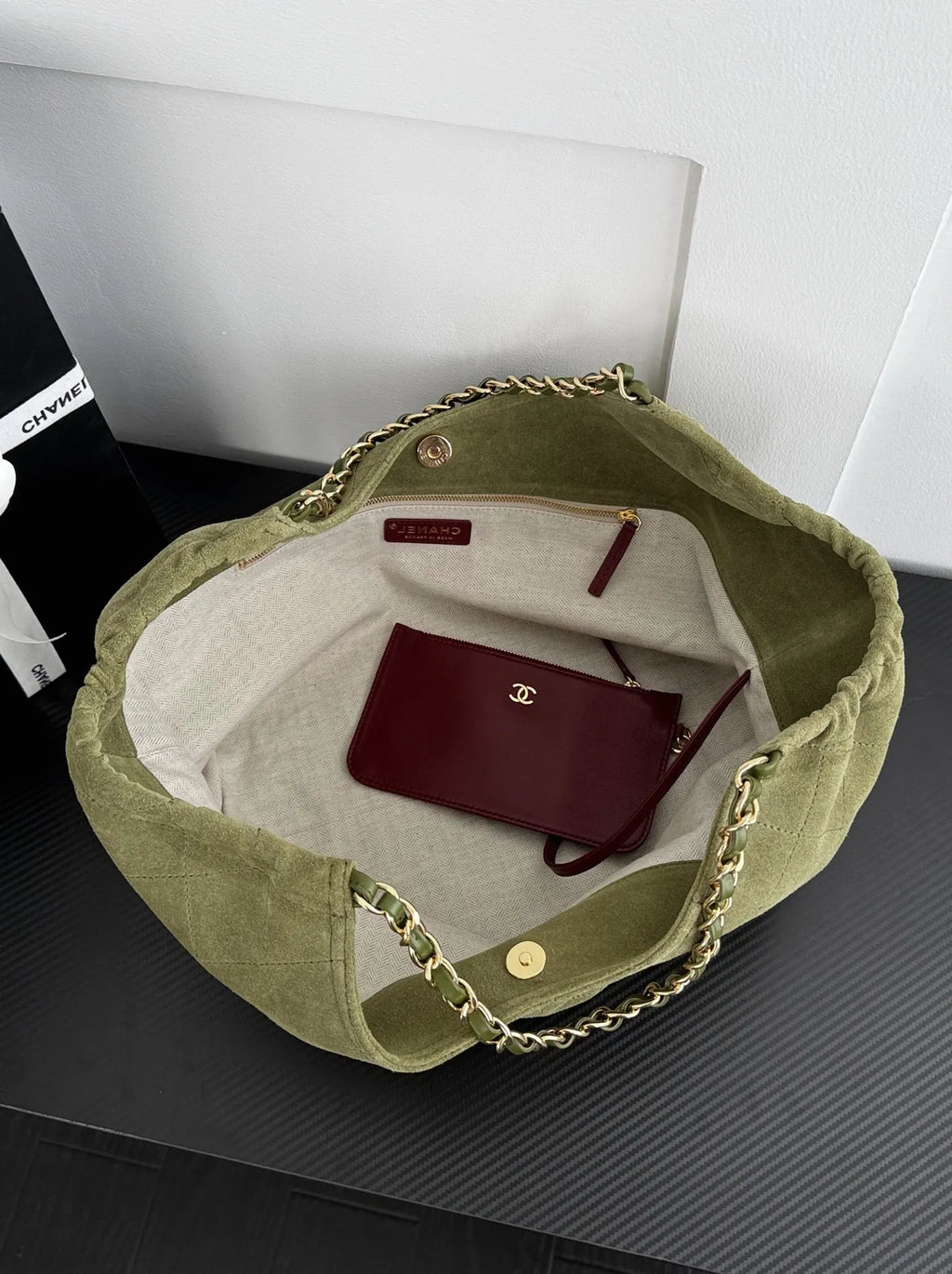 Chanel Shopping Bag, AS6475 Suede Calfskin Green