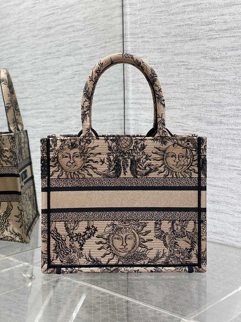 Small Dior Book Tote M1265 Beige and Black Toile de Jouy Soleil Embroidery - Default Title - View 2