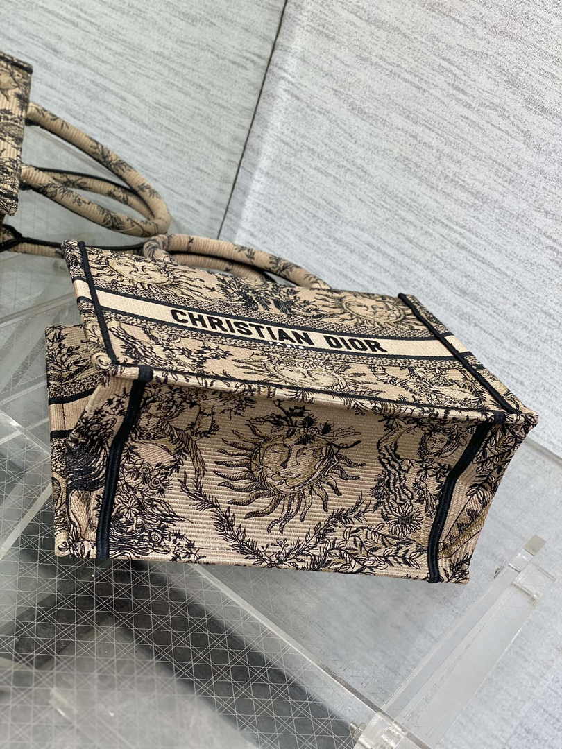 Small Dior Book Tote M1265 Beige and Black Toile de Jouy Soleil Embroidery - Default Title - View 5