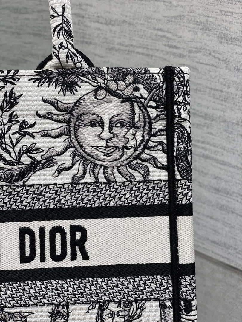 Small Dior Book Tote M1265 White and Black Toile de Jouy Soleil Embroidery - Default Title - View 7