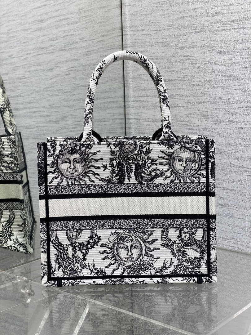 Small Dior Book Tote M1265 White and Black Toile de Jouy Soleil Embroidery - Default Title - View 2