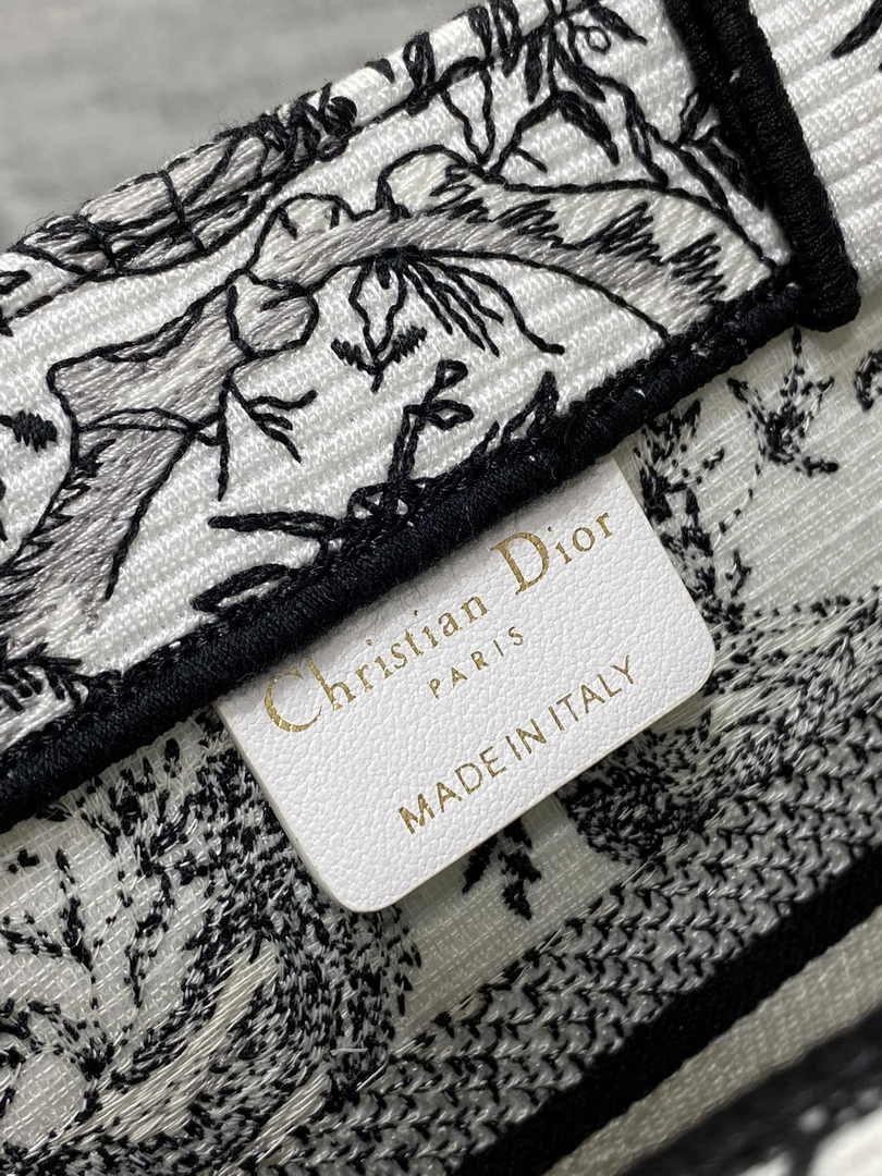 Small Dior Book Tote M1265 White and Black Toile de Jouy Soleil Embroidery - Default Title - View 9