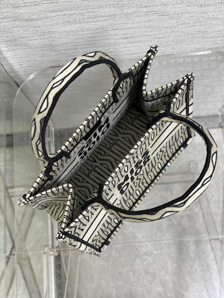 Small Dior Book Tote M1265 Pale Beige and Black Miss Dior Allover Embroidery - Default Title - View 5