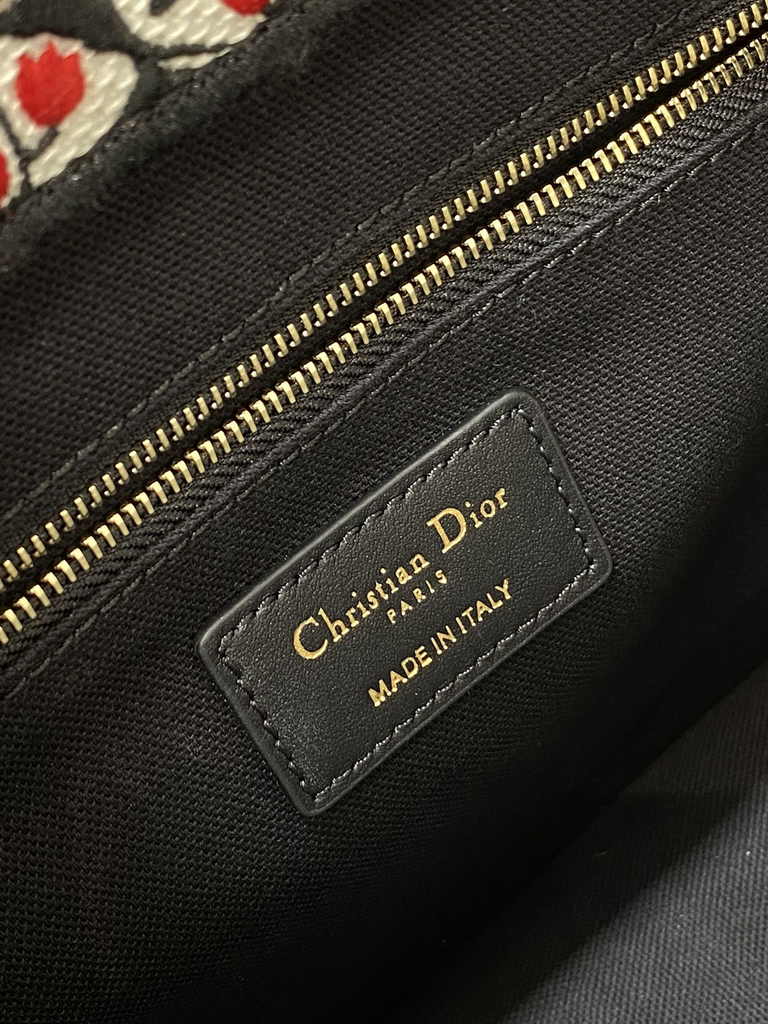 Small Dior Book Tote M1265 White, Black and Red Dior Lily of the Valley Embroidery - Default Title - View 6