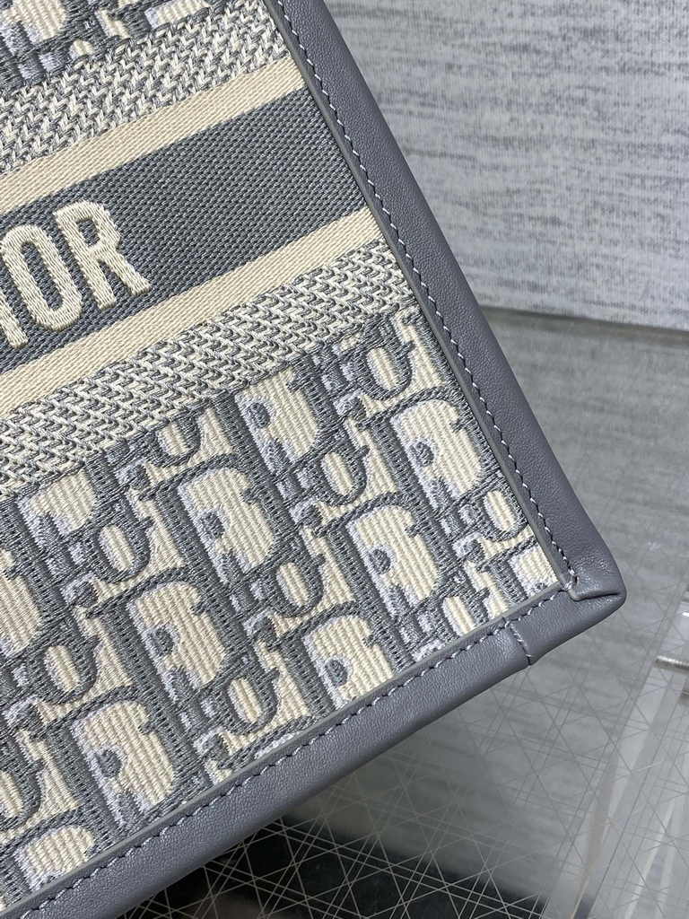 Small Dior Book Tote M1265 Gray Dior Oblique Embroidery and Calfskin - Default Title - View 7