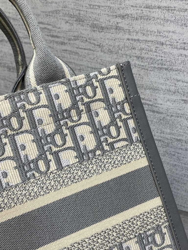 Small Dior Book Tote M1265 Gray Dior Oblique Embroidery and Calfskin - Default Title - View 9