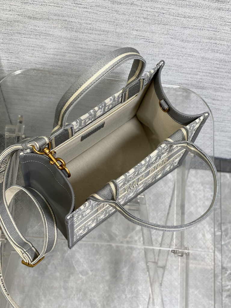 Small Dior Book Tote M1265 Gray Dior Oblique Embroidery and Calfskin - Default Title - View 5