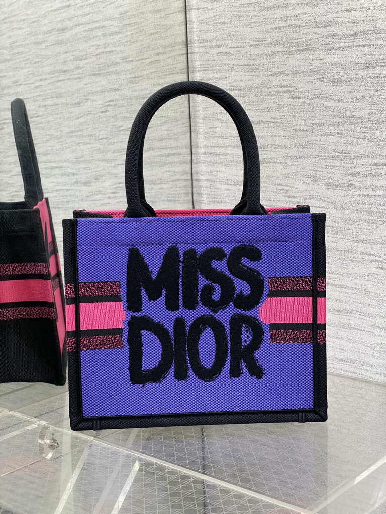 Small Dior Book Tote M1265 Two-Tone Fuchsia and Purple Miss Dior Graffiti Embroidery - Default Title - View 2