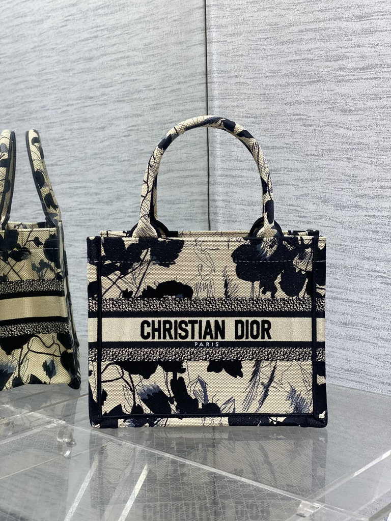 Small Dior Book Tote M1265 Apricot Peony Embroidery - Default Title - View 1