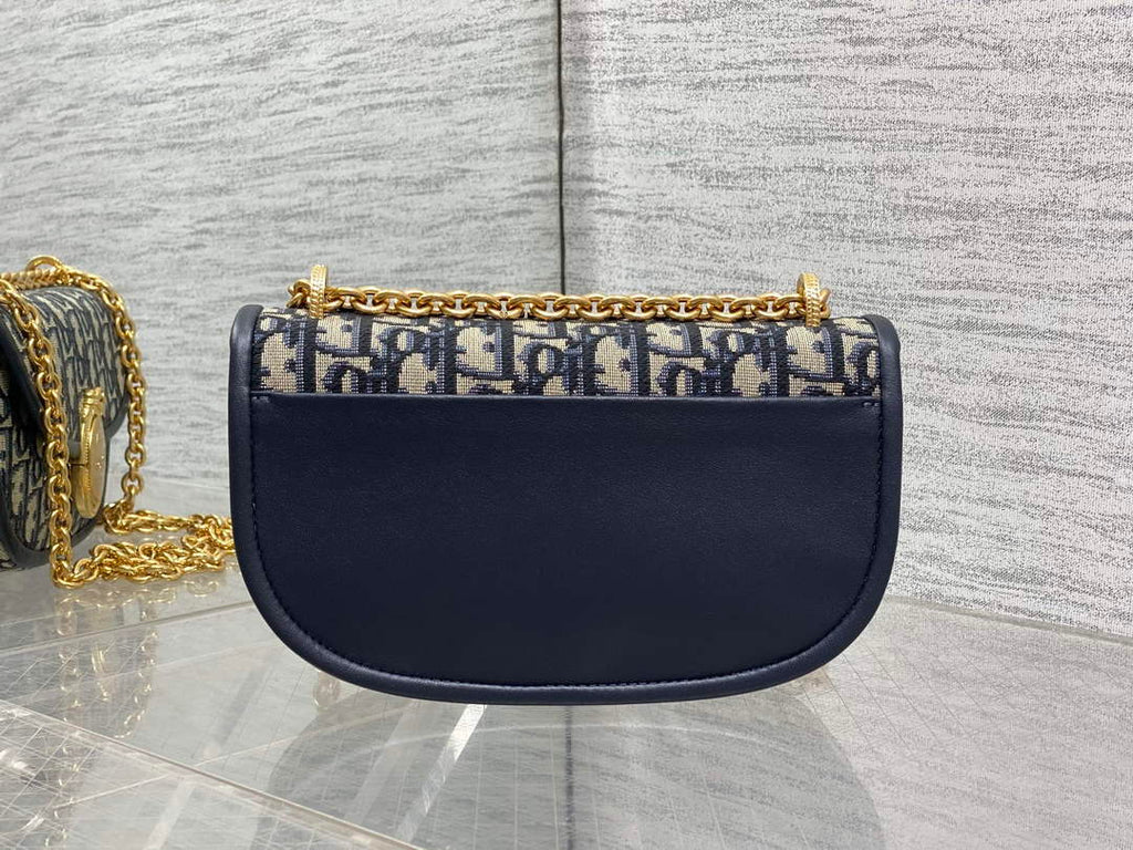 Small Dior Médaillon Flap Bag with Chain – Blue Oblique Jacquard M3921 - Default Title - View 5