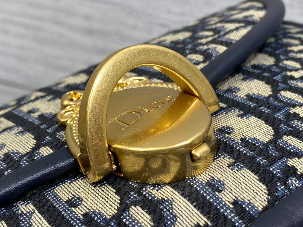 Small Dior Médaillon Flap Bag with Chain – Blue Oblique Jacquard M3921 - Default Title - View 6