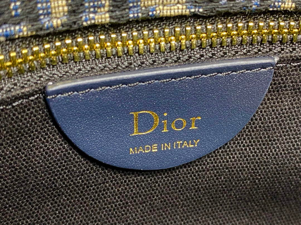 Small Dior Médaillon Flap Bag with Chain – Blue Oblique Jacquard M3921 - Default Title - View 10