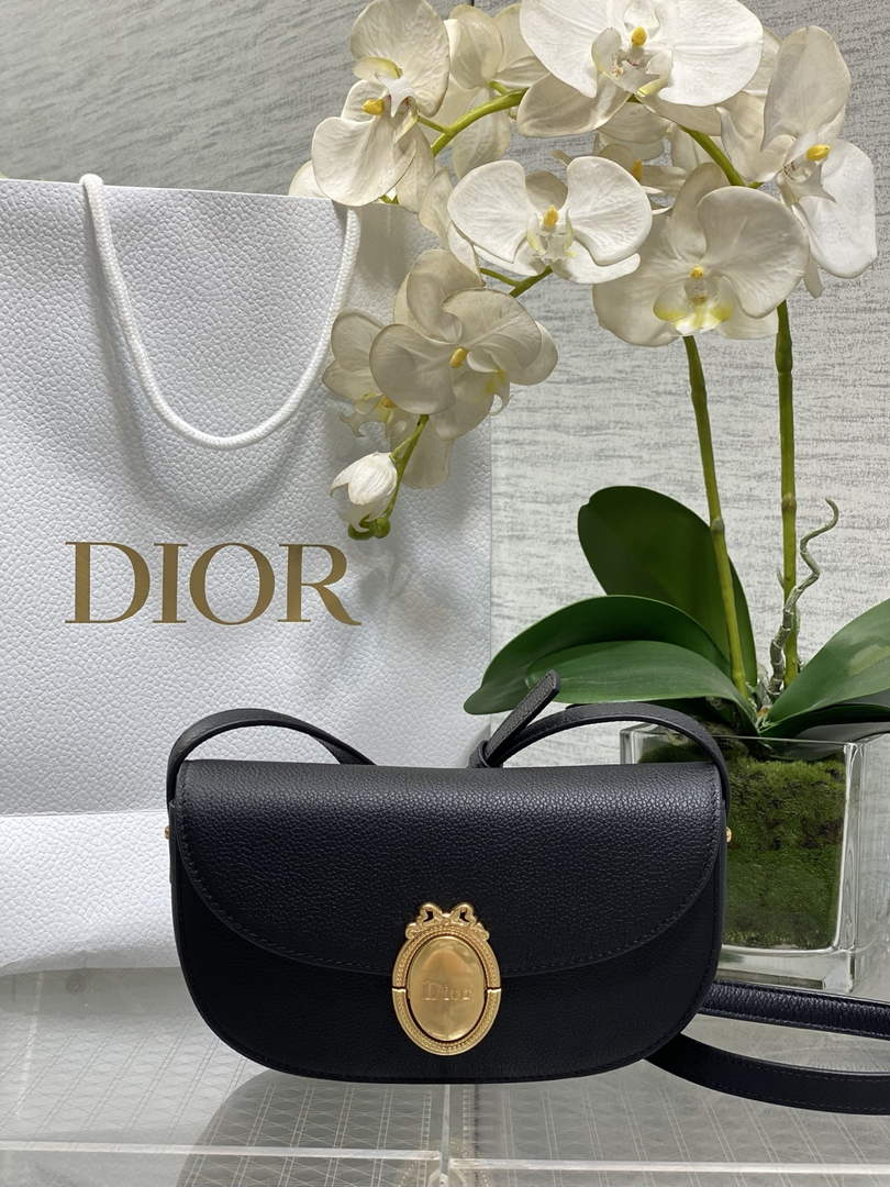 Small Dior Médaillon Flap Bag – Black Grained Calfskin M3919 - Default Title - View 1