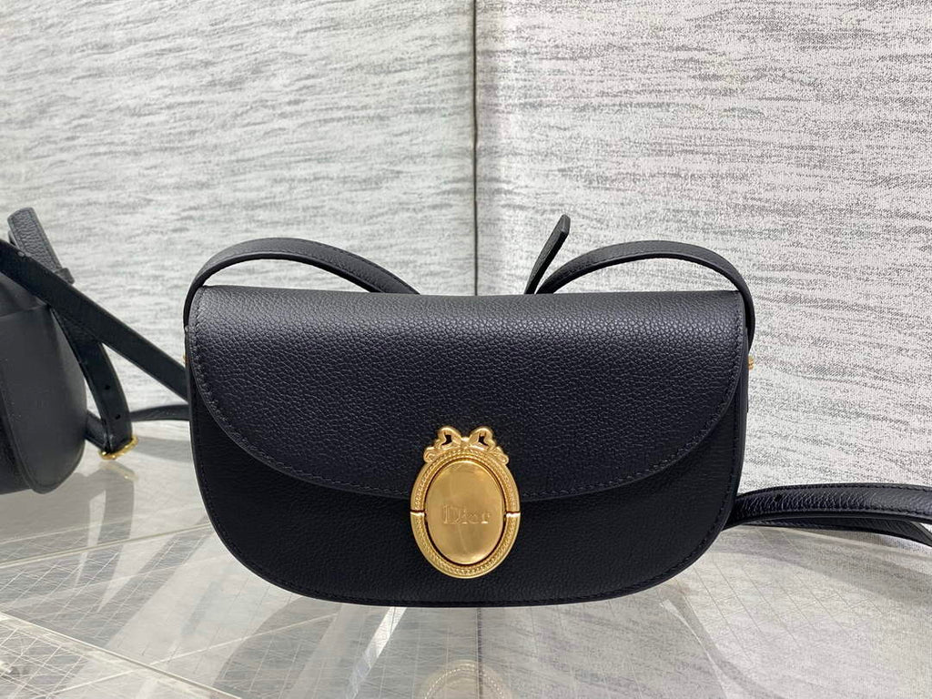 Small Dior Médaillon Flap Bag – Black Grained Calfskin M3919 - Default Title - View 2