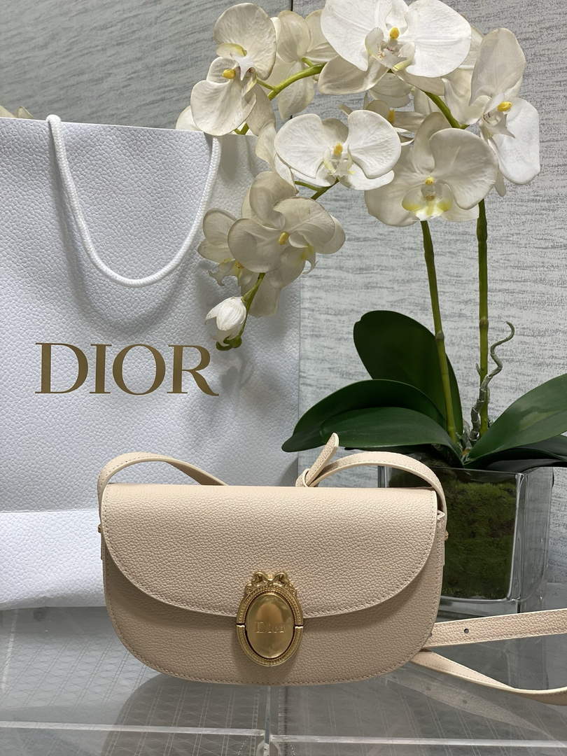 Small Dior Médaillon Flap Bag – Apricot Grained Calfskin M3919 - Default Title - View 1