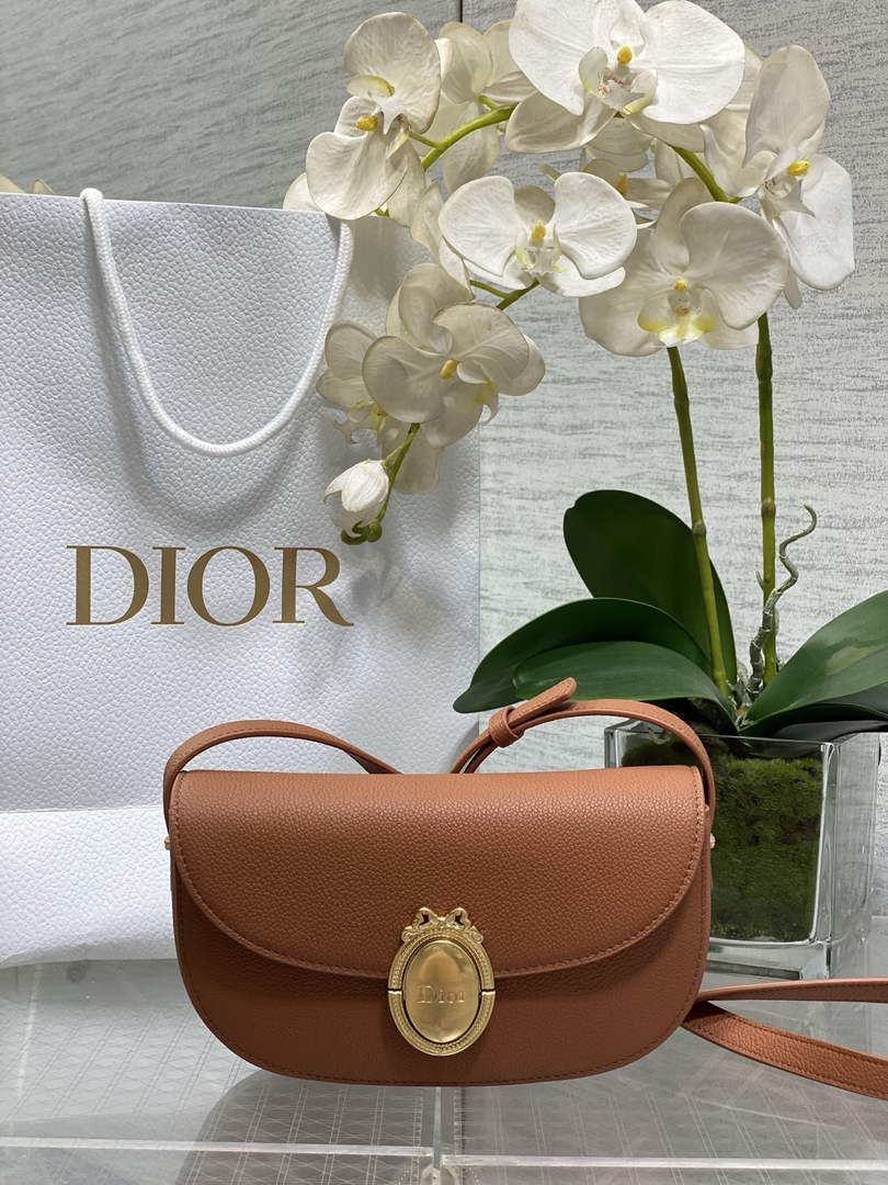 Small Dior Médaillon Flap Bag – Brown Grained Calfskin M3919 - Default Title - View 1