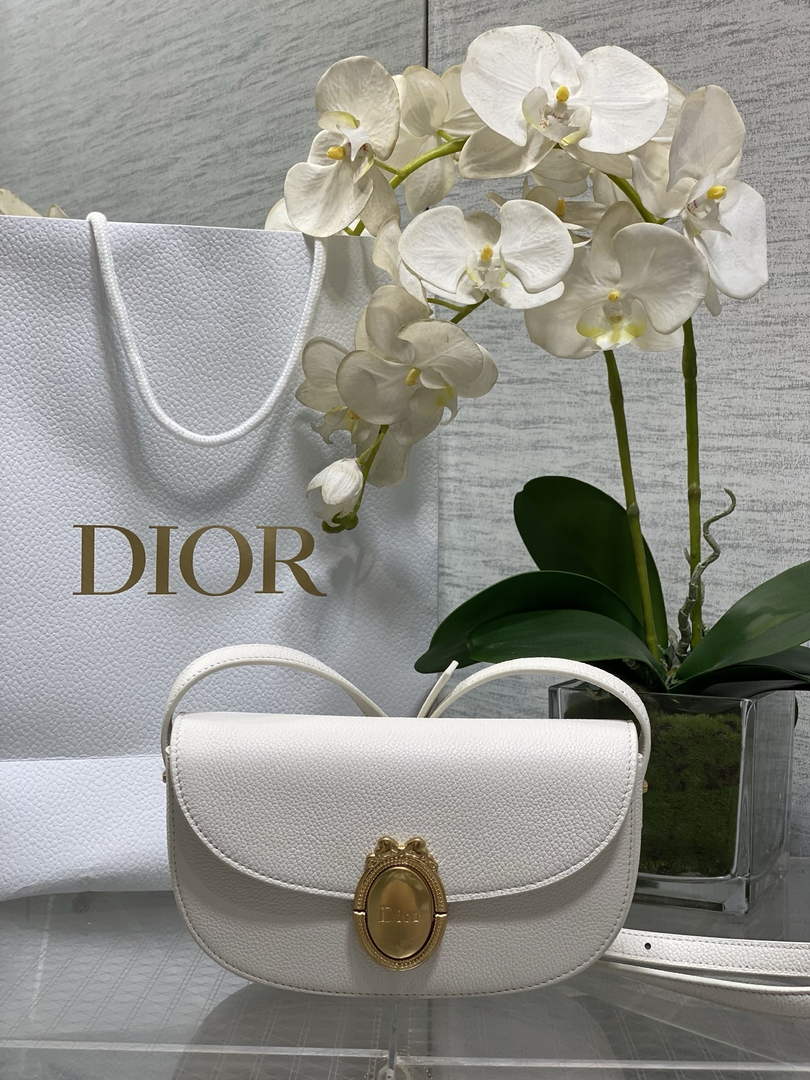 Small Dior Médaillon Flap Bag – White Grained Calfskin M3919 - Default Title - View 1