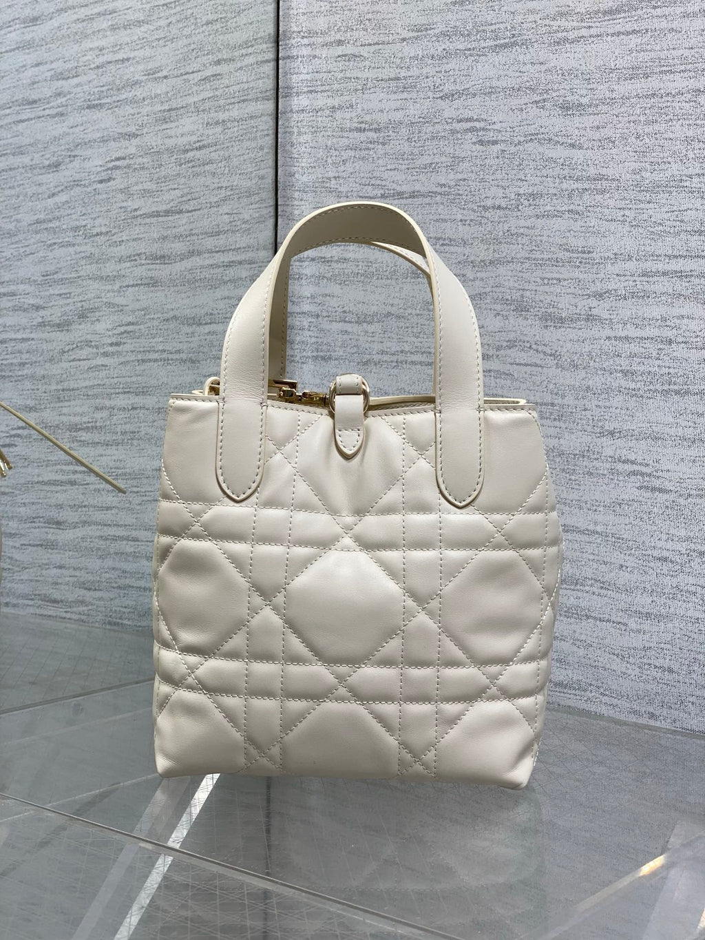 Beige Macrocannage Calfskin Small Dior Toujours Vertical Tote Bag – M2835 - Default Title - View 6