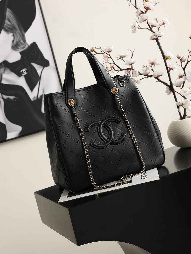 Chanel Small Shopping Bag, AS6200 Calfskin Black